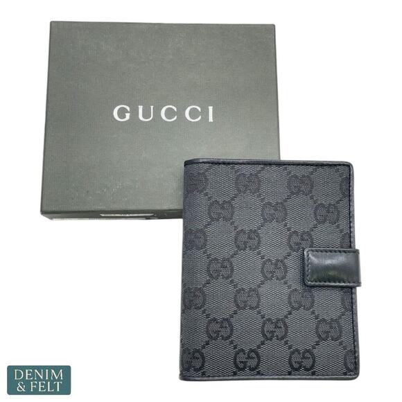 Gucci GG Canvas Black Leather Agenda Cover Planner Organizer w/ Box Authentic